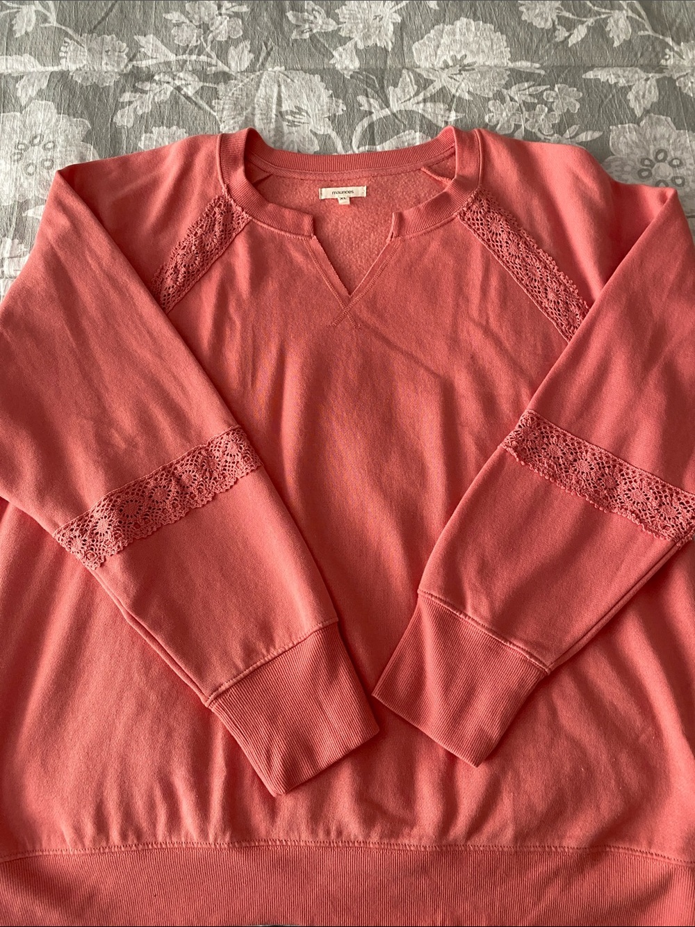 Maurices Coral Lace-Trim Crewneck Sweater